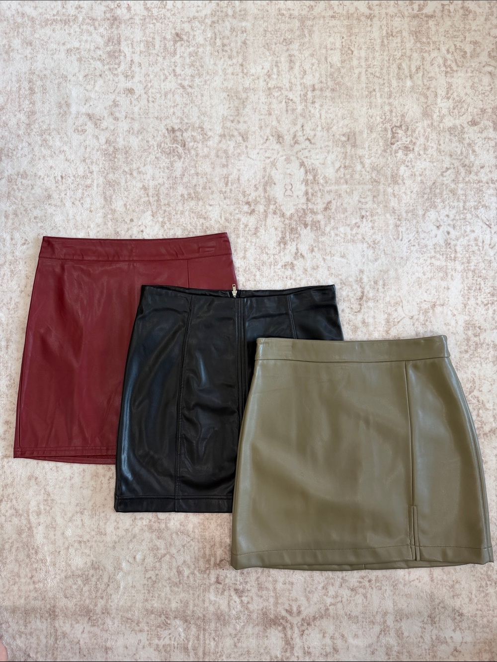 Faux Leather Mini Skirt Trio - Red, Black & Olive